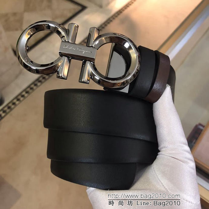 Ferragamo菲拉格慕 雙面進口頭層牛皮軟平紋 精鋼扣 復古風格 男士皮帶  xfp1168